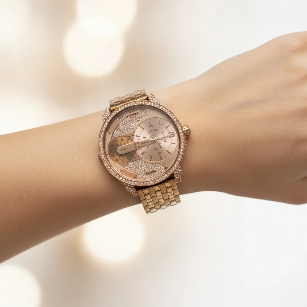 Diesel Rose Gold 3Bar Mini Daddy Jeweled Watch | OS Regular